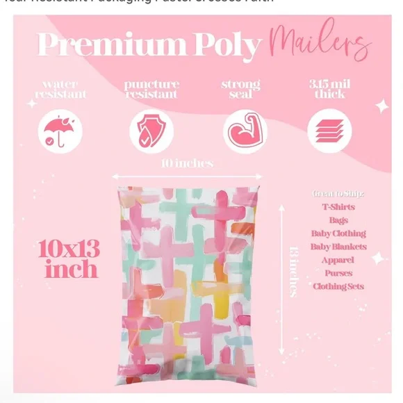 10 pack Pastel Brushstroke Cross Poly Mailers - Picture 3 of 3